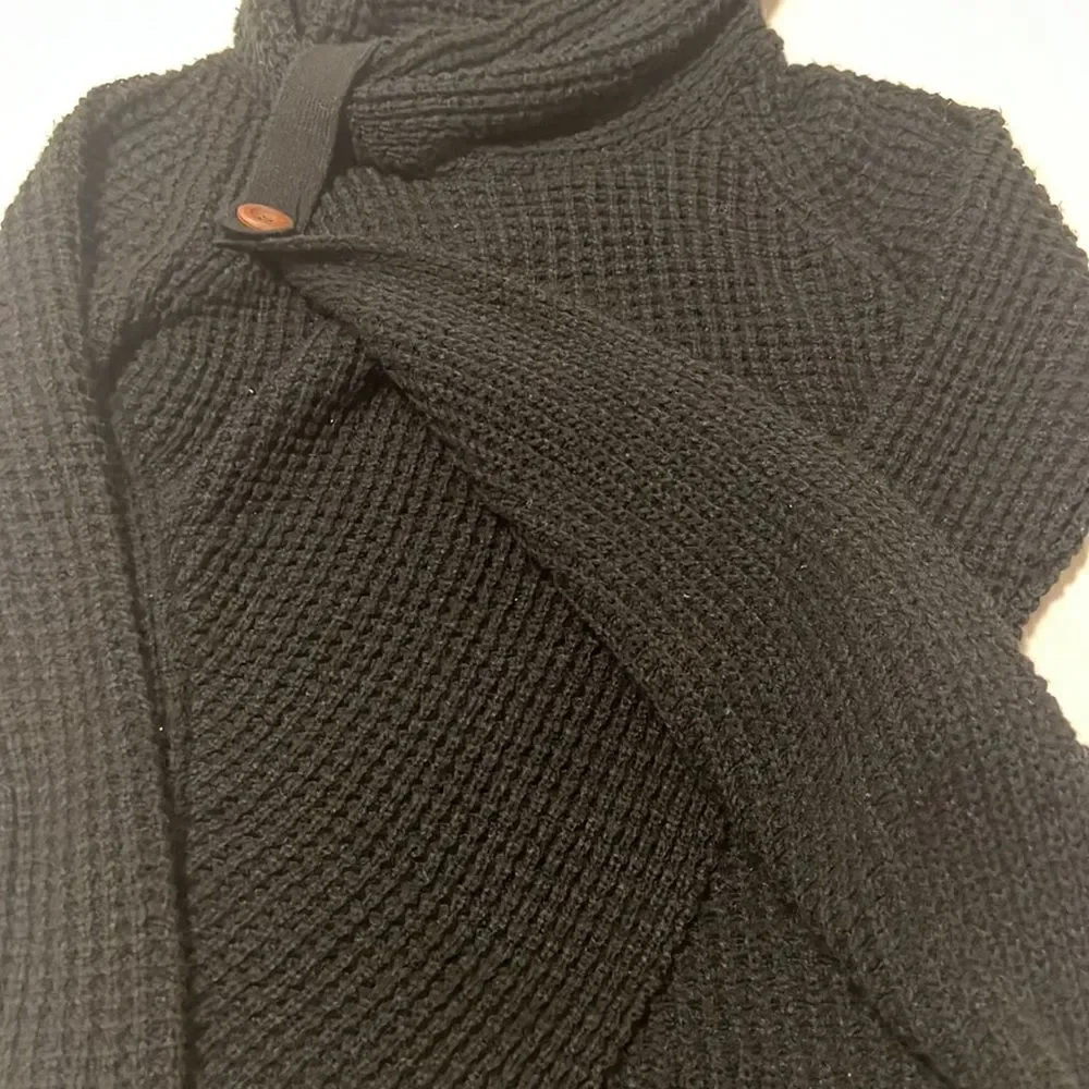 Black size S pullover button accent cowl neck sweater no fading or pilling EUC